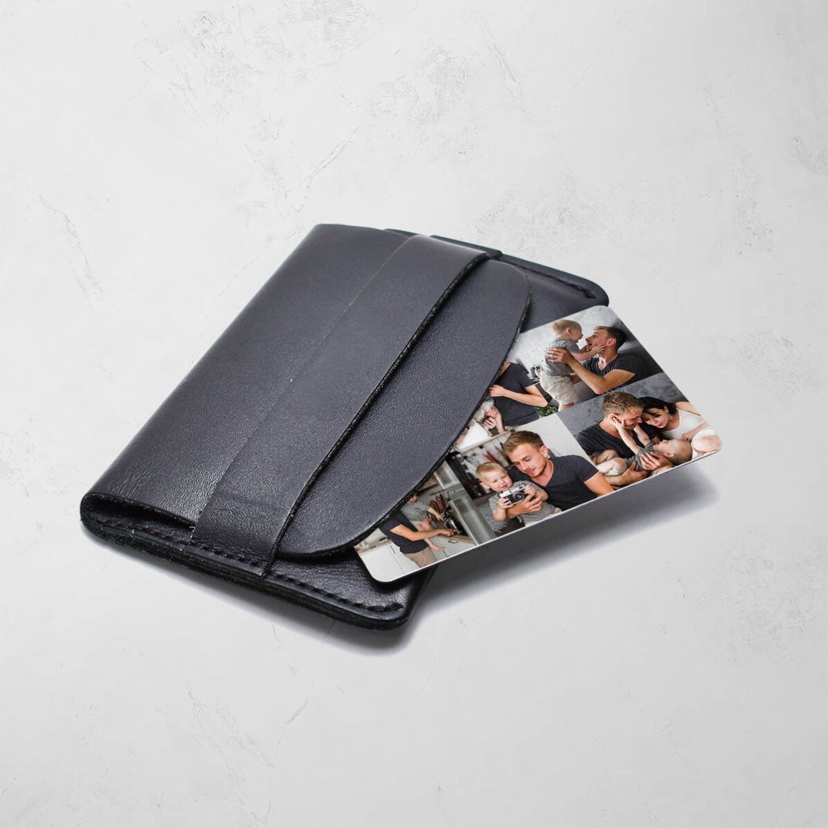 Tarjeta de aluminio personalizada por ambas caras con 6 fotos y texto