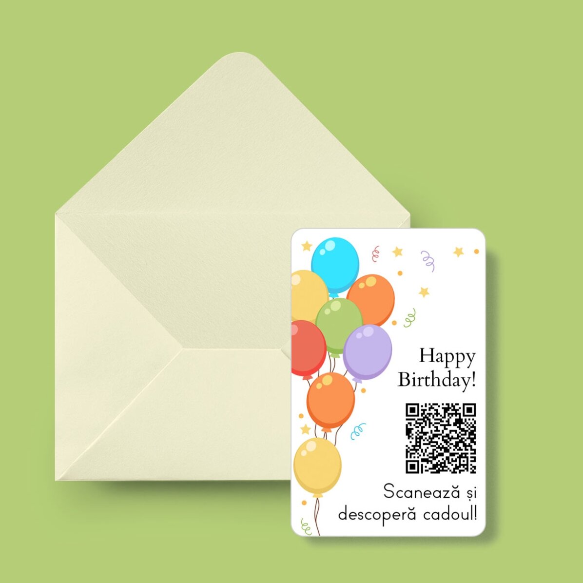 Tarjeta de aluminio personalizada por ambas caras con un mensaje, un código QR y una foto: ¡Feliz cu