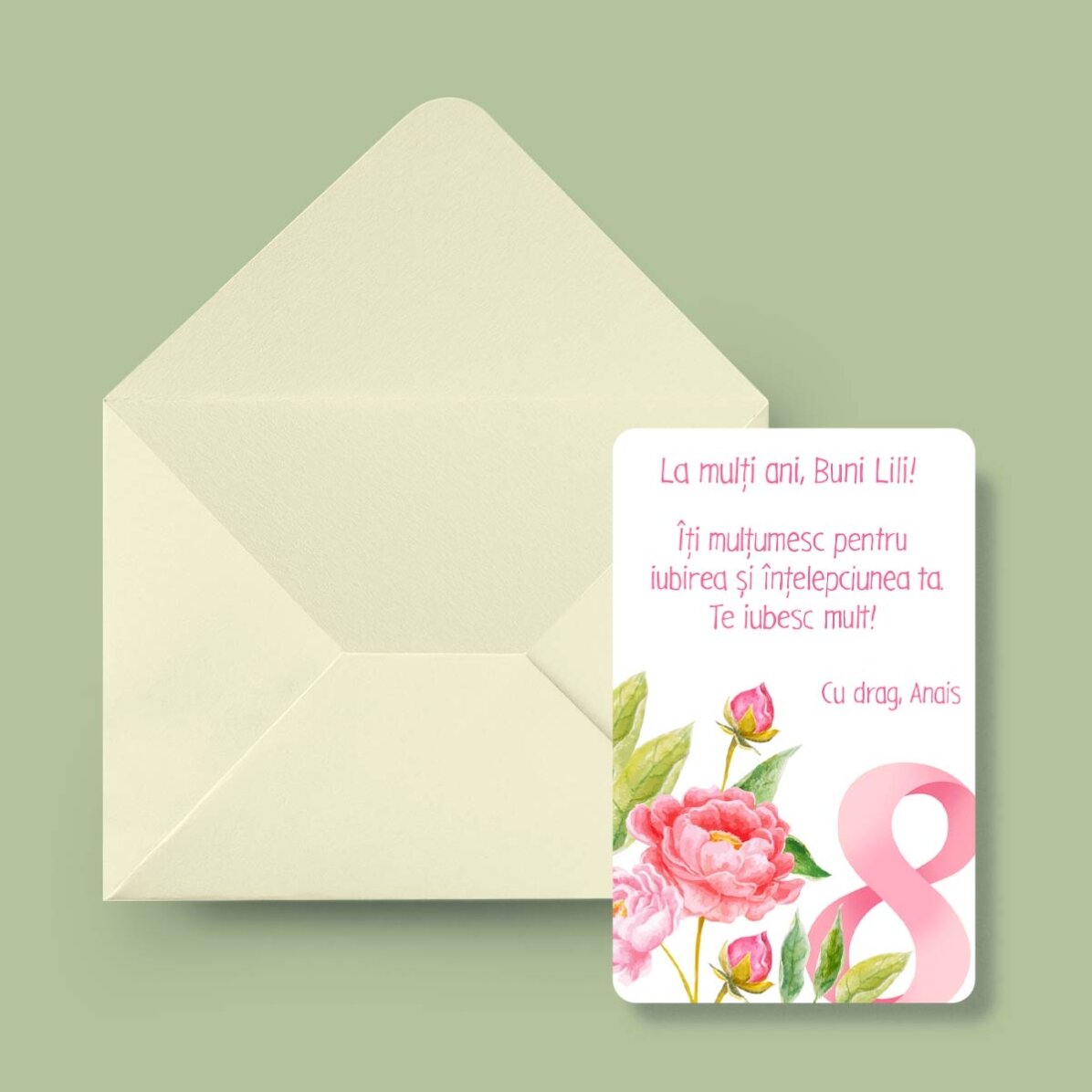 Tarjeta de aluminio personalizada por ambas caras con un mensaje y una foto - Flores