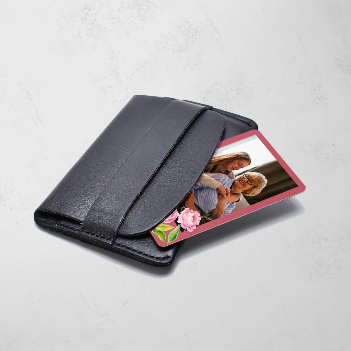 Tarjeta de aluminio personalizada por ambas caras con un mensaje y una foto - Flores