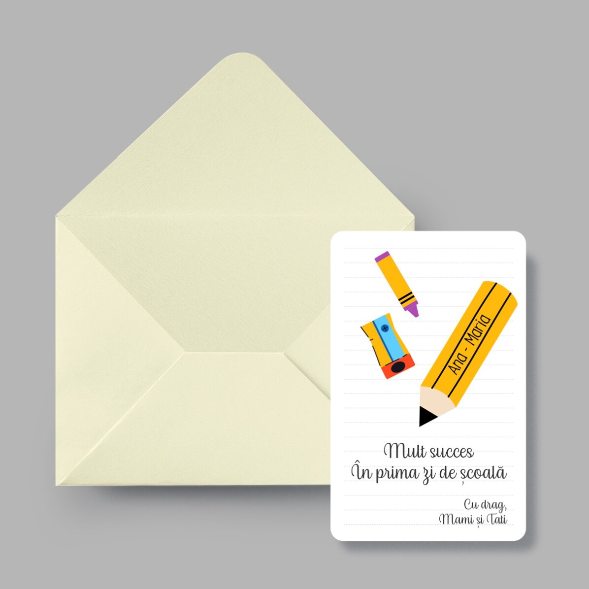 Personalised double-sided aluminium card with message and photo - Good Luck