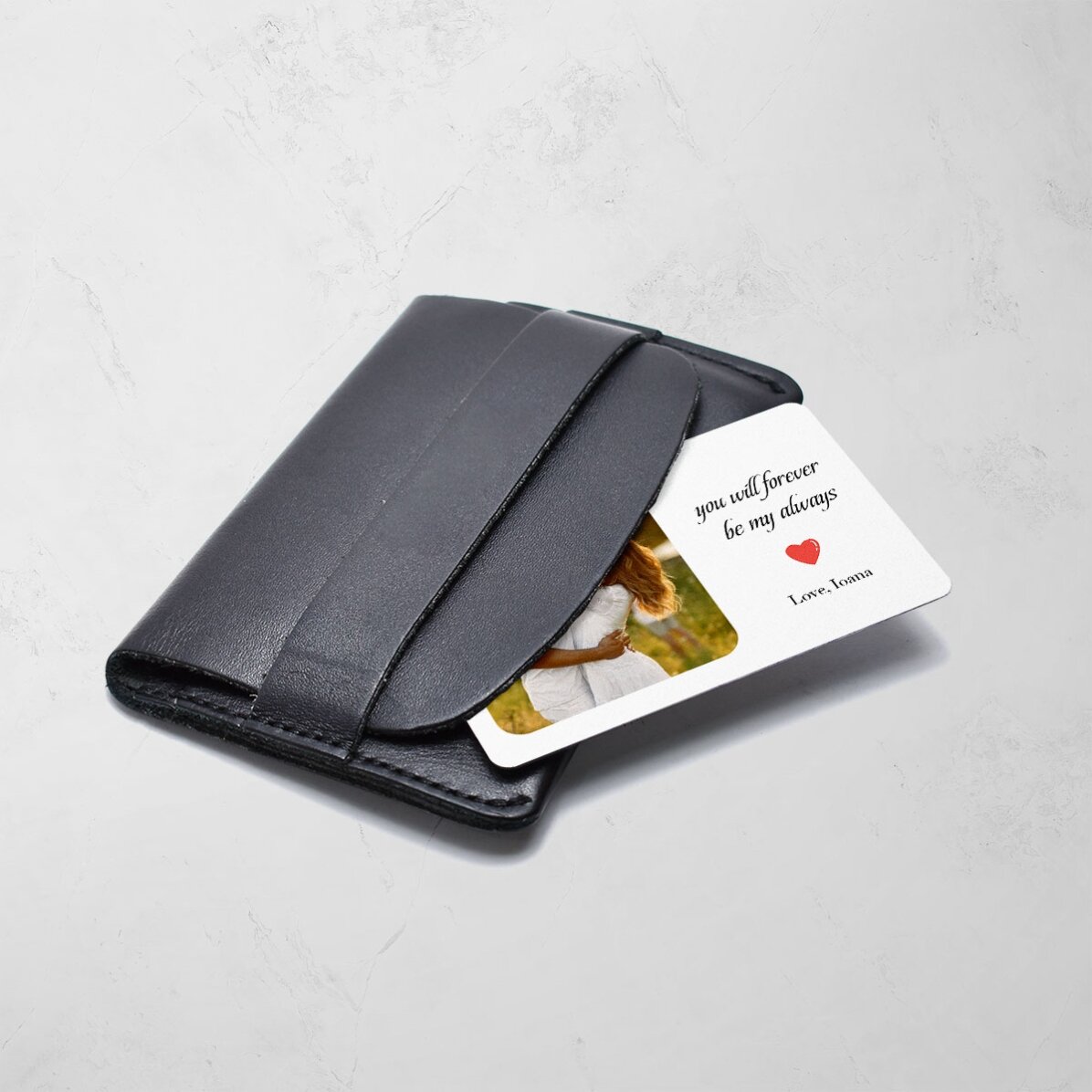 Tarjeta de aluminio personalizada por ambas caras con una foto y un texto - Hearts