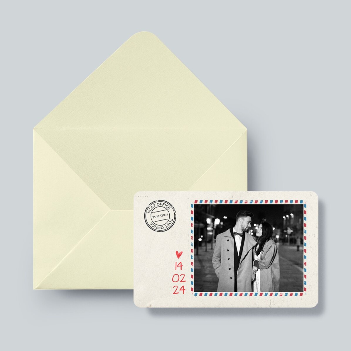 Tarjeta de aluminio personalizada por ambas caras con texto y dos fotos - Postal