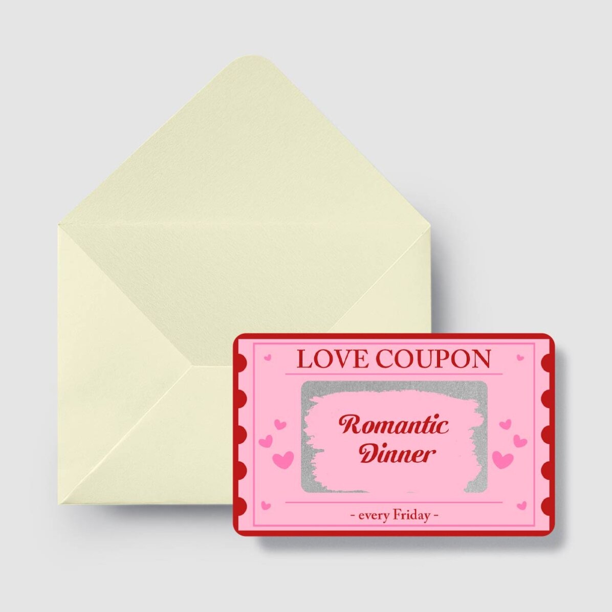 Tarjeta de aluminio rascable personalizada por ambas caras con mensaje - Love Coupon