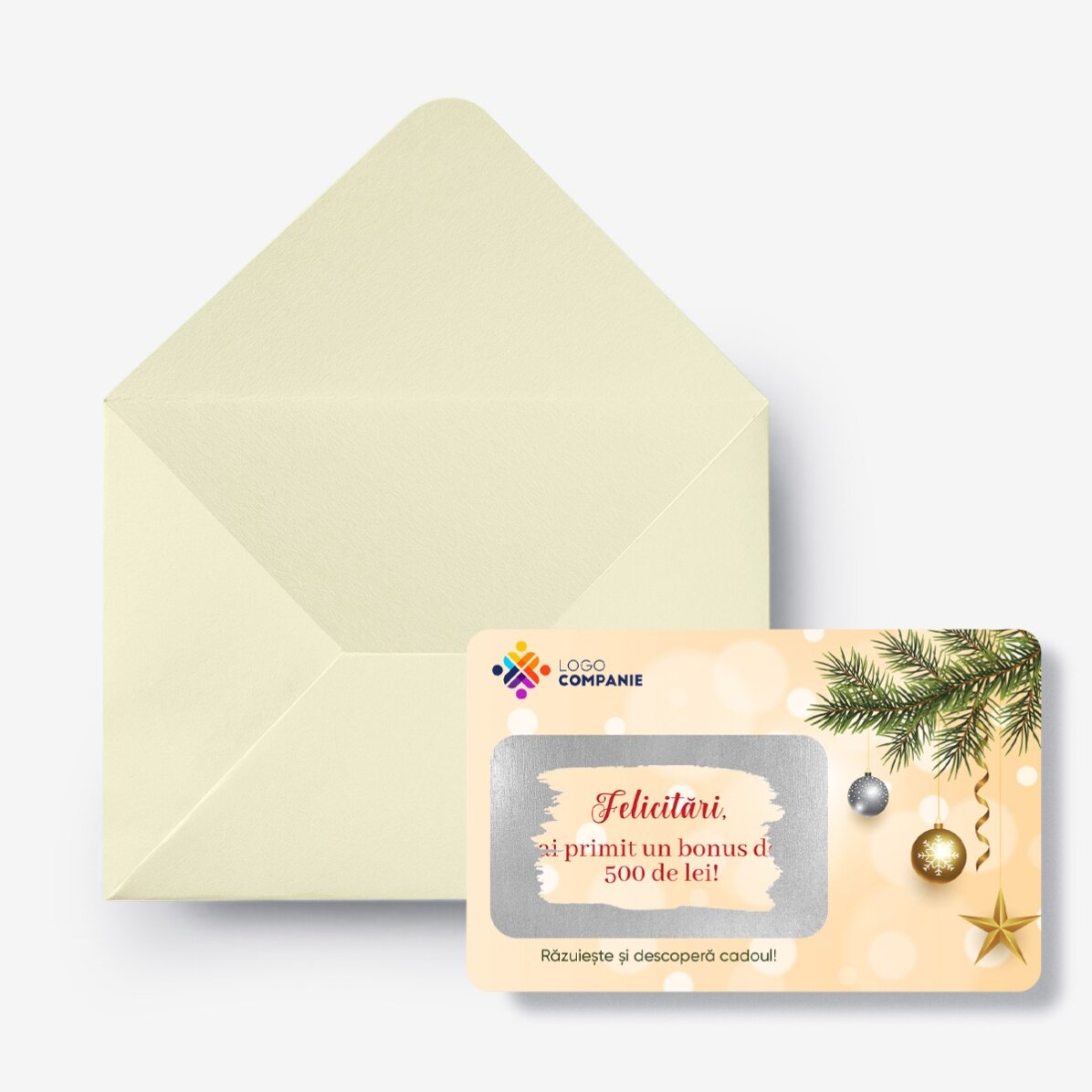 Tarjeta de aluminio rascable personalizada por ambas caras con mensaje y logotipo - Merry Christmas