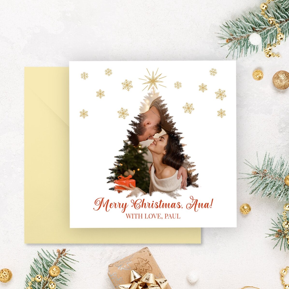 Tarjeta cuadrada personalizada con foto y mensaje: ¡Feliz Navidad!