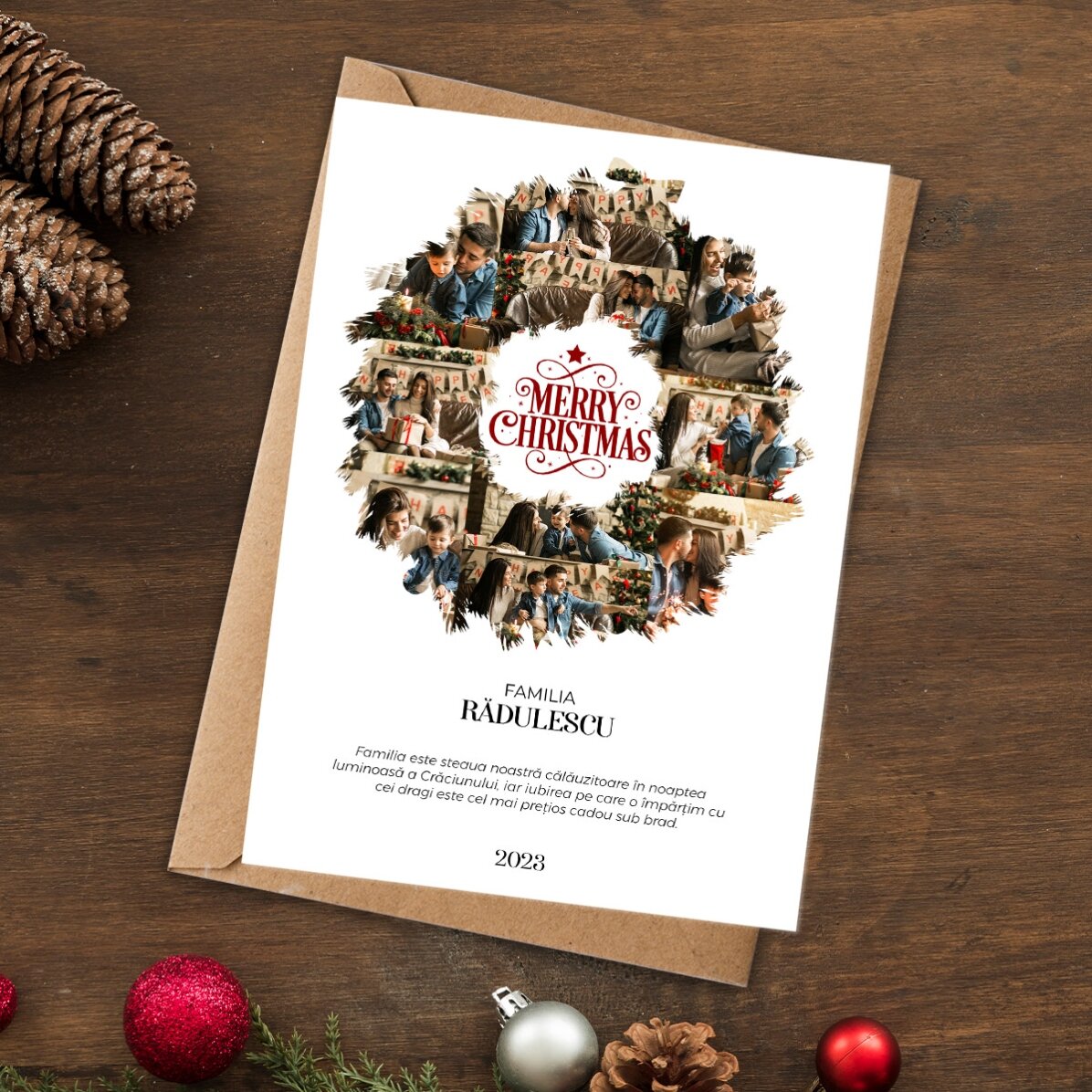 Tarjeta personalizada con 10 fotos y texto - Corona navideña