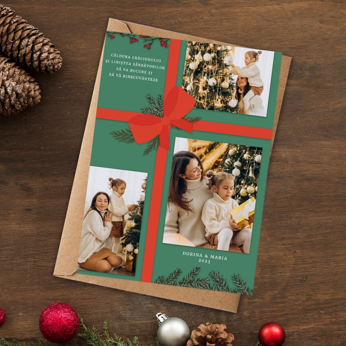 Tarjeta personalizada con 3 fotos y texto - Regalo de Navidad