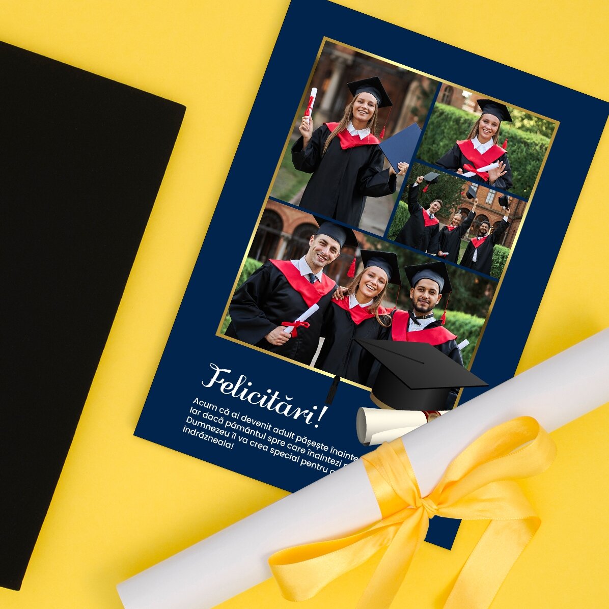 Tarjeta personalizada con 4 fotos y texto para la graduación