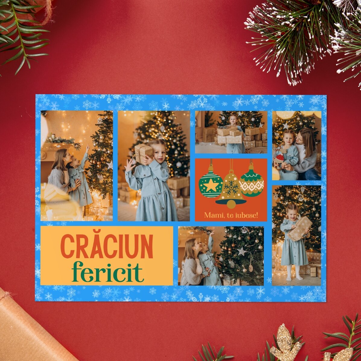 Tarjeta personalizada con 6 fotos y texto - Holly Jolly