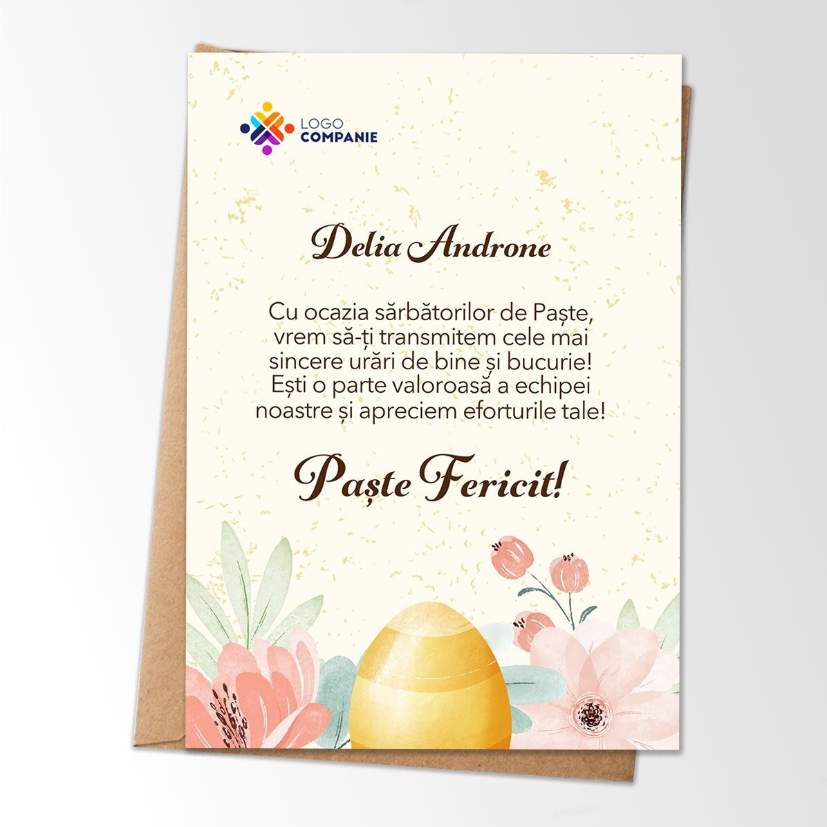 Tarjeta personalizada con logotipo y mensaje de Pascua - Floral