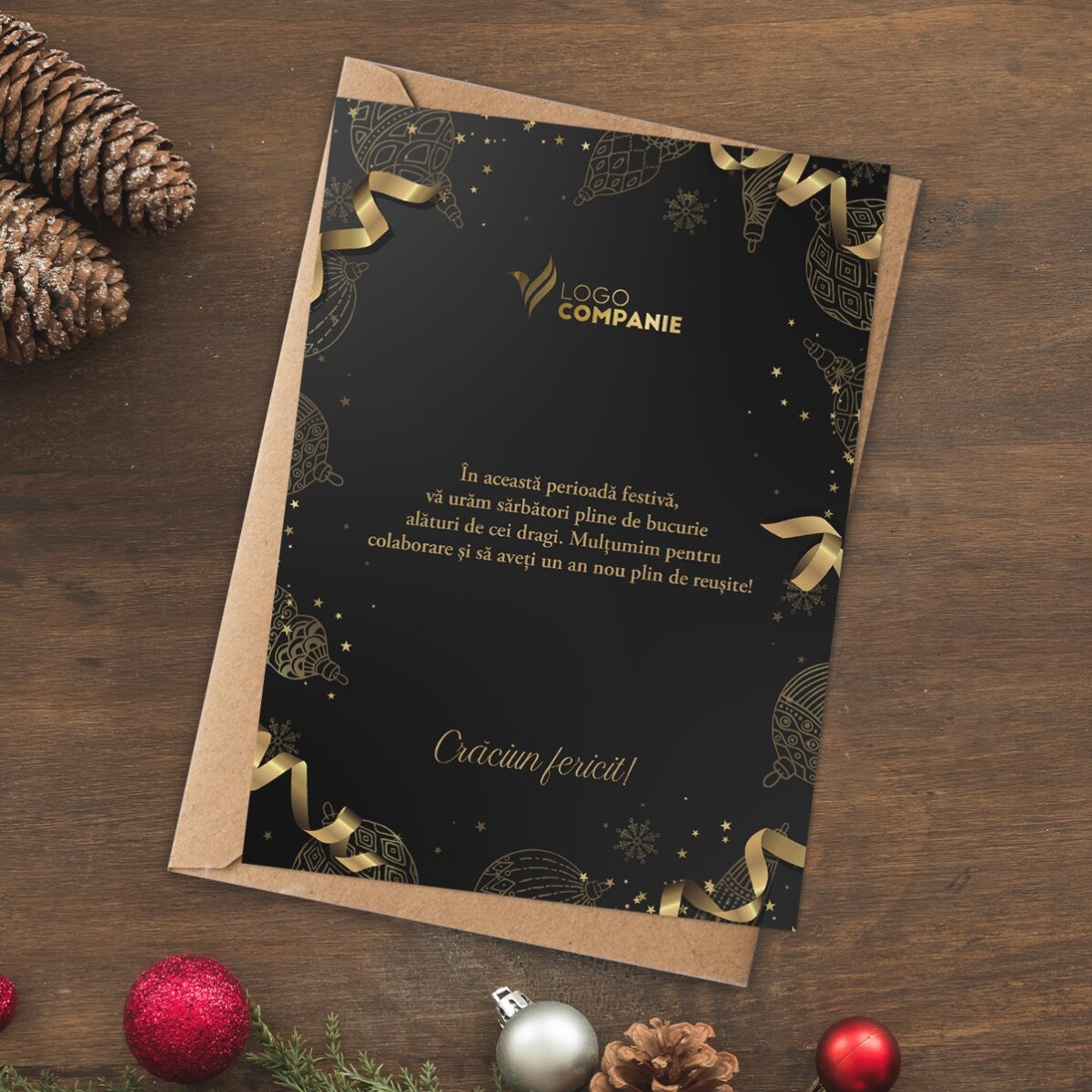 Tarjeta personalizada con logotipo y texto - Golden Christmas