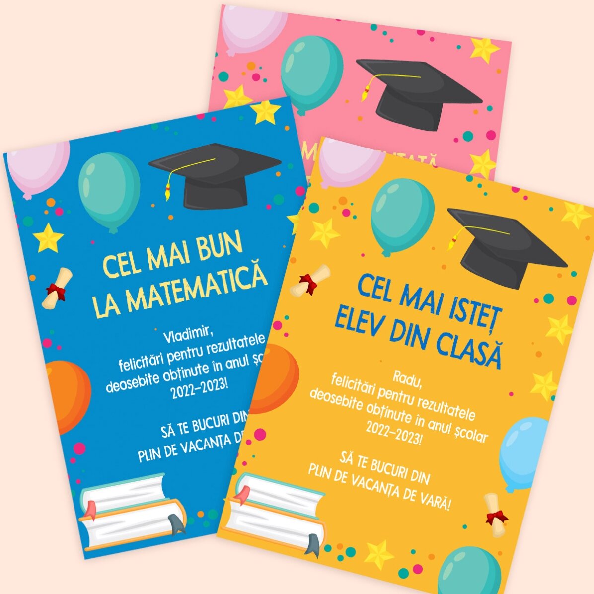 Tarjeta personalizada con mensaje para niños: fin de curso escolar