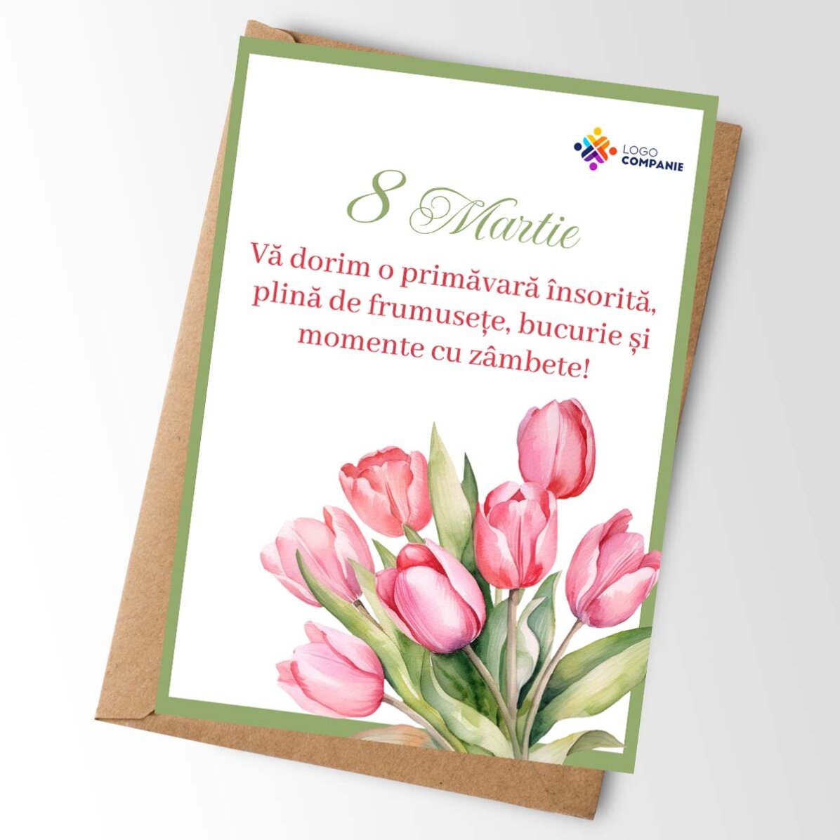 Tarjeta personalizada con mensaje y logotipo - Flores