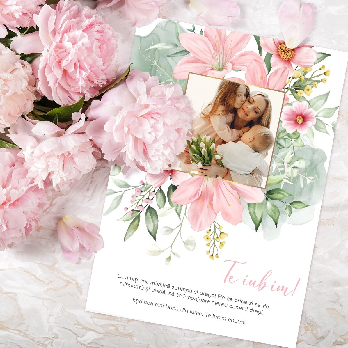 Tarjeta personalizada con una foto y un texto - Floral