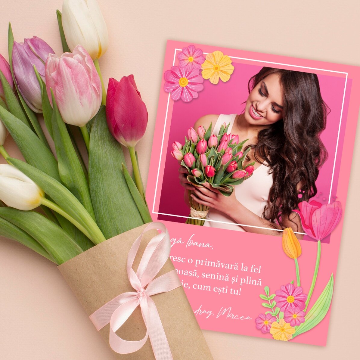 Tarjeta personalizada con una foto y un texto - Primavera
