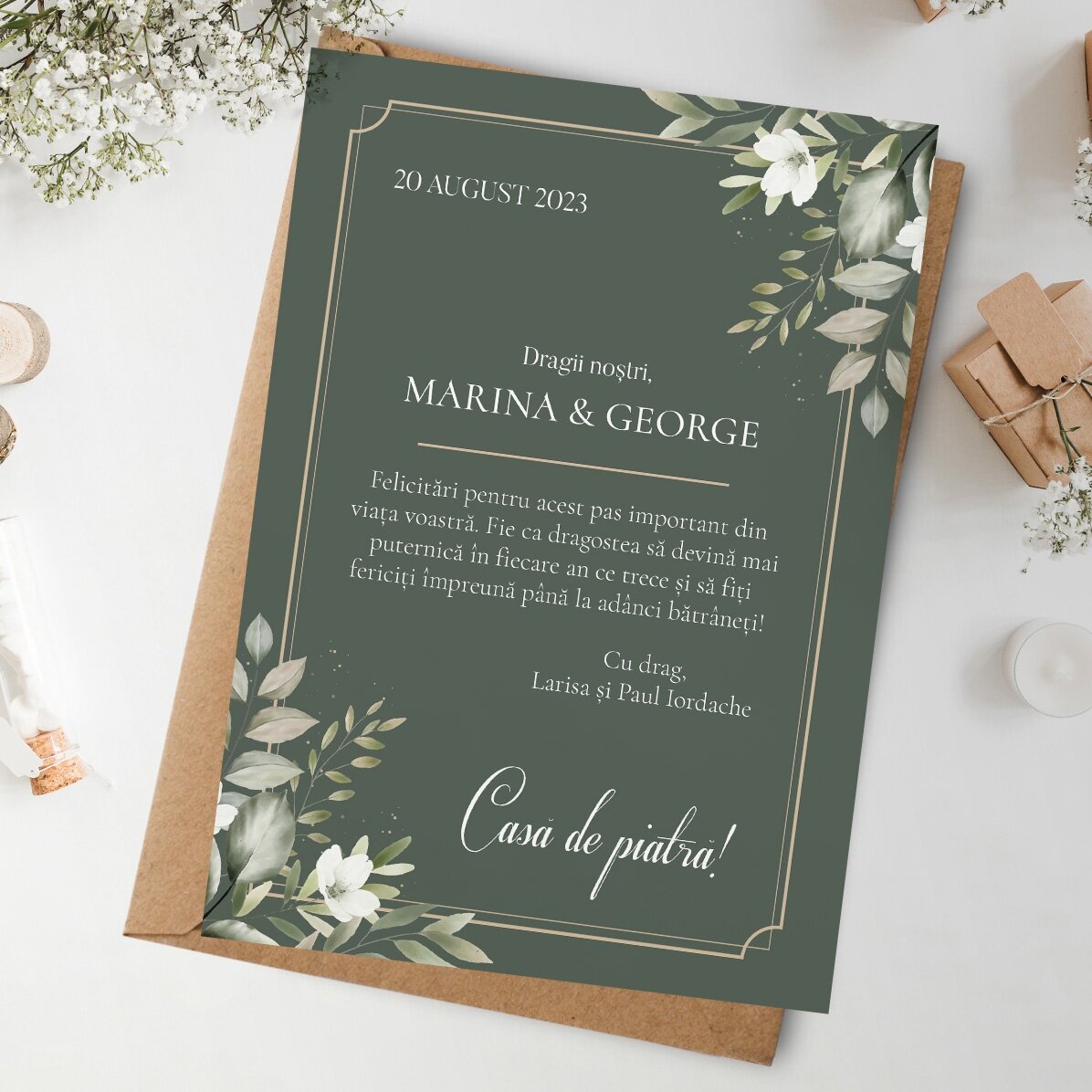 Tarjeta personalizada con texto - La casa de piedra