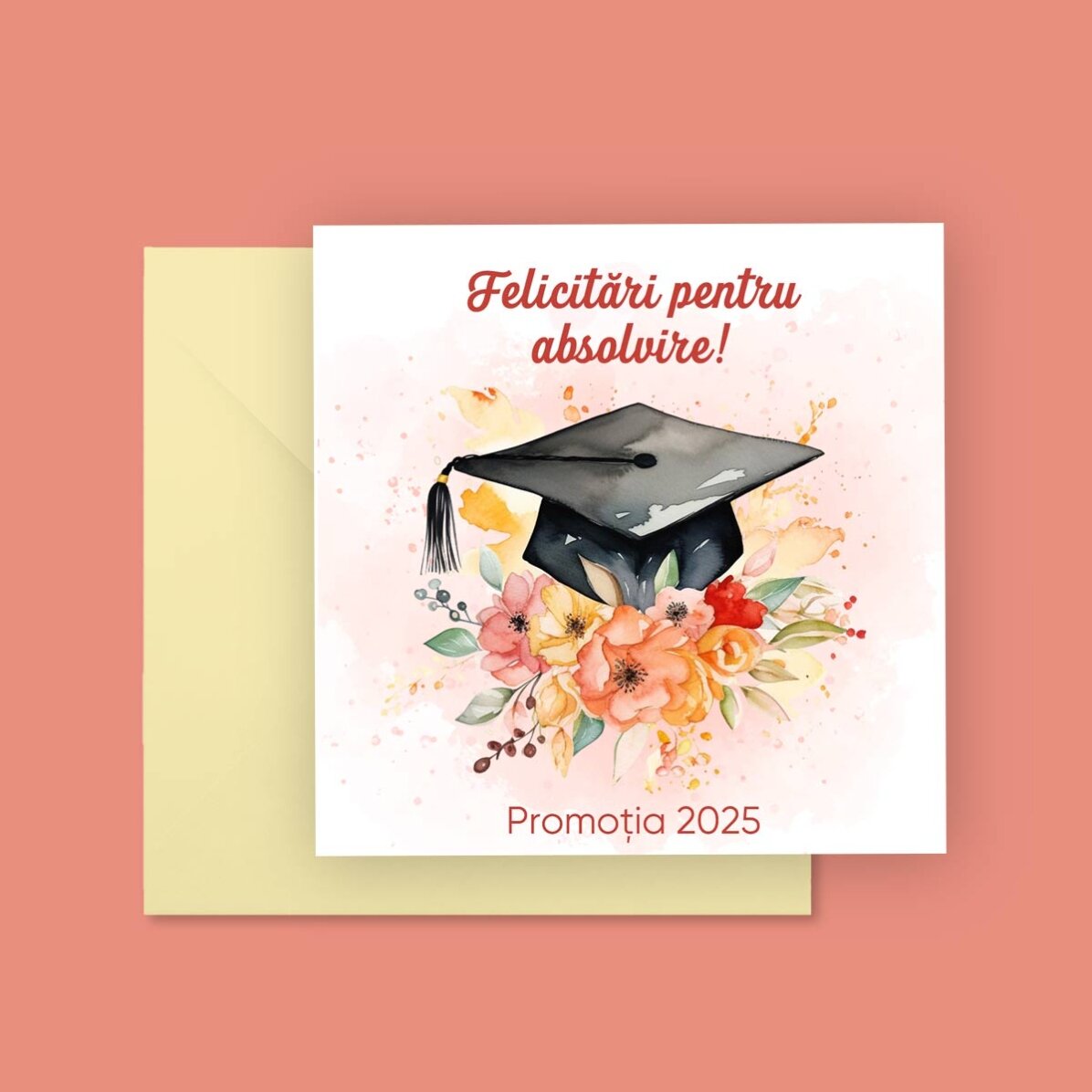 Tarjeta cuadrada personalizada con texto: «¡Felicidades!»