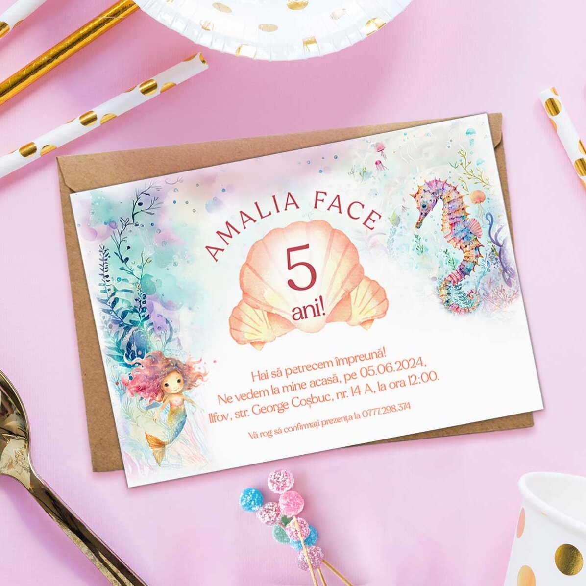 Tarjeta personalizada con texto - Invitación de cumpleaños - Sirenas