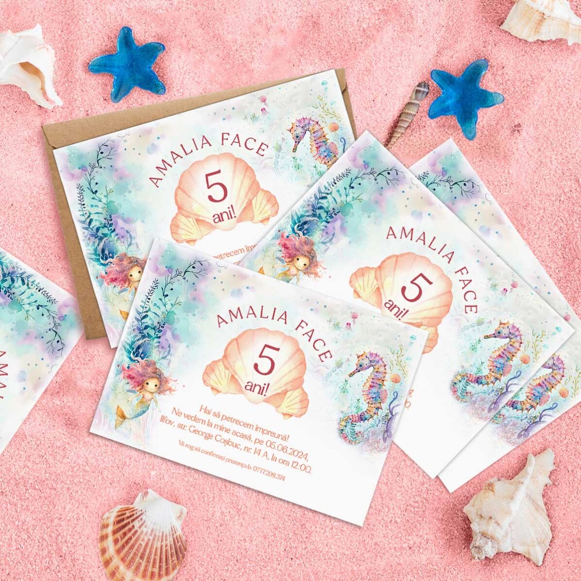 Tarjeta personalizada con texto - Invitación de cumpleaños - Sirenas