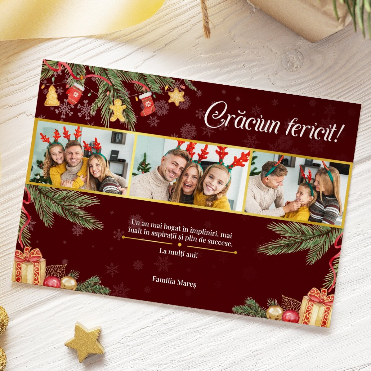 Tarjeta de Navidad personalizada con 3 fotos y texto - Regalo familiar