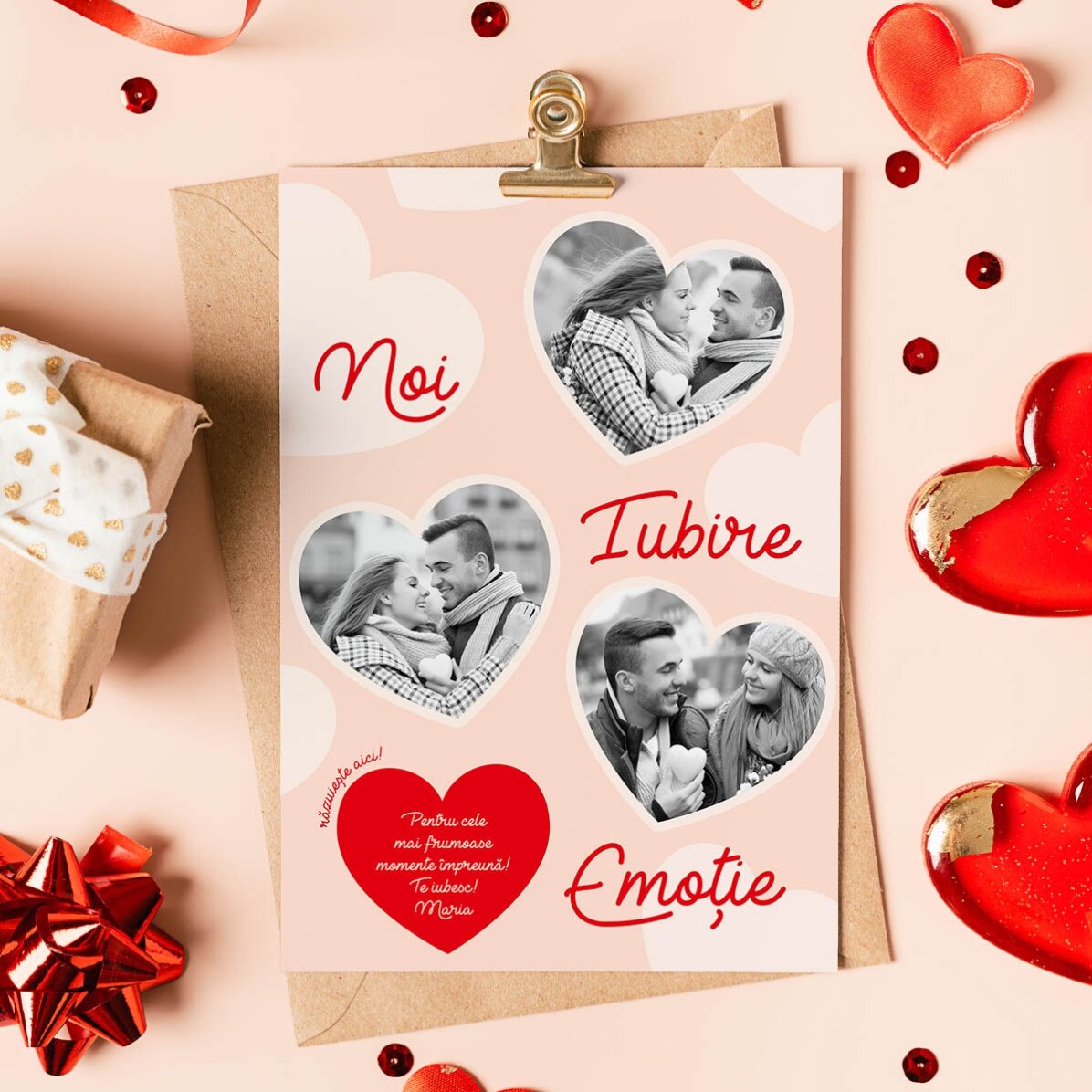 Tarjeta rasca y gana personalizada con 3 fotos y texto - Emoción y amor