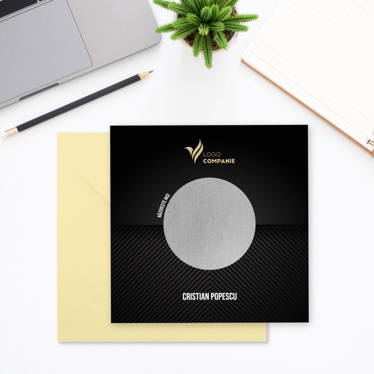 Tarjeta rasca y gana personalizada con logotipo y texto - Welcome