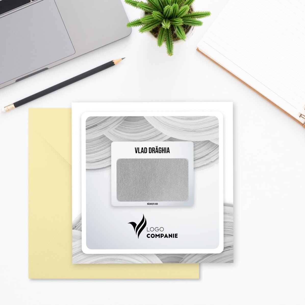 Tarjeta rasca y gana personalizada con logotipo y texto - White Welcome