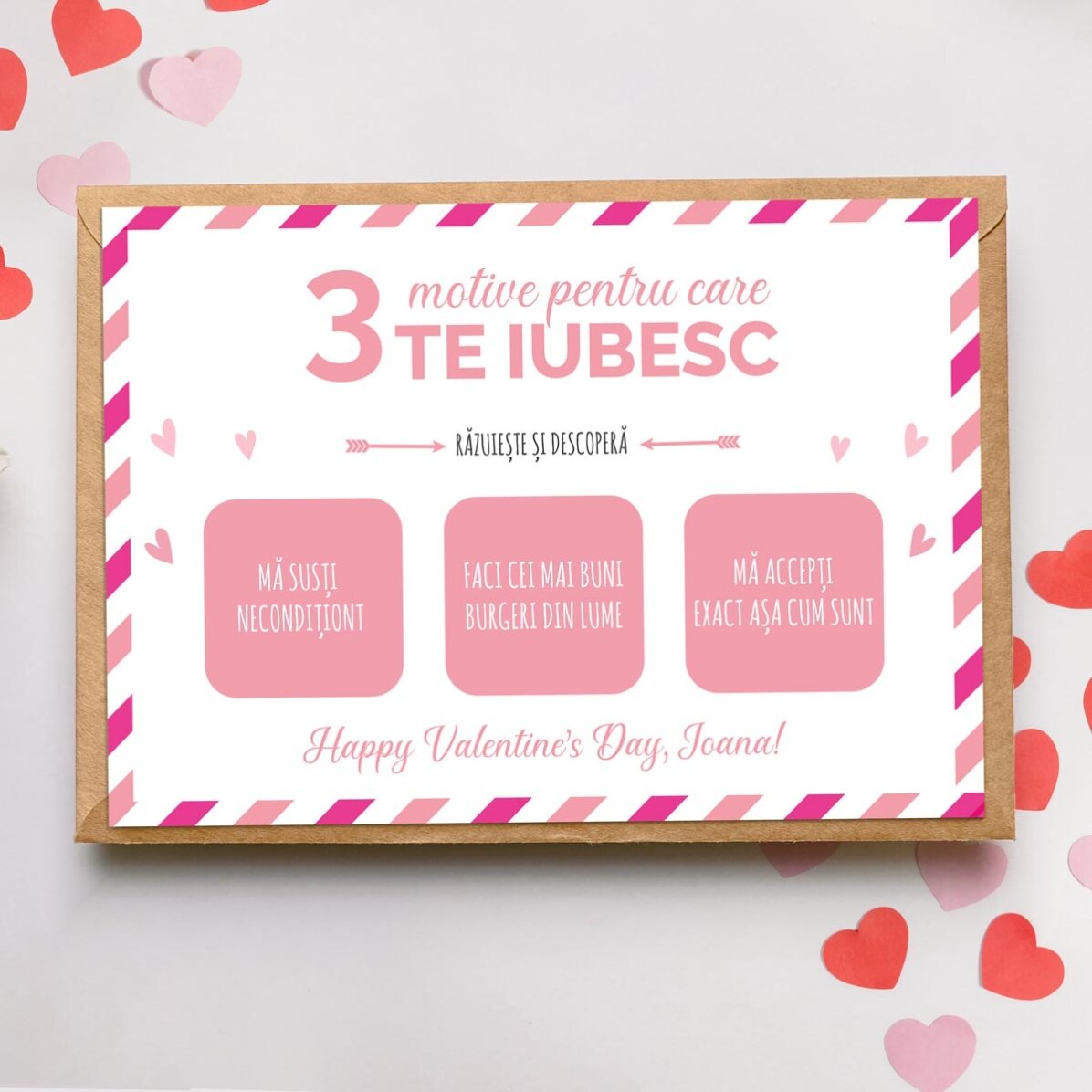 Tarjeta rasca y gana personalizada con mensaje: «3 razones por las que te quiero»