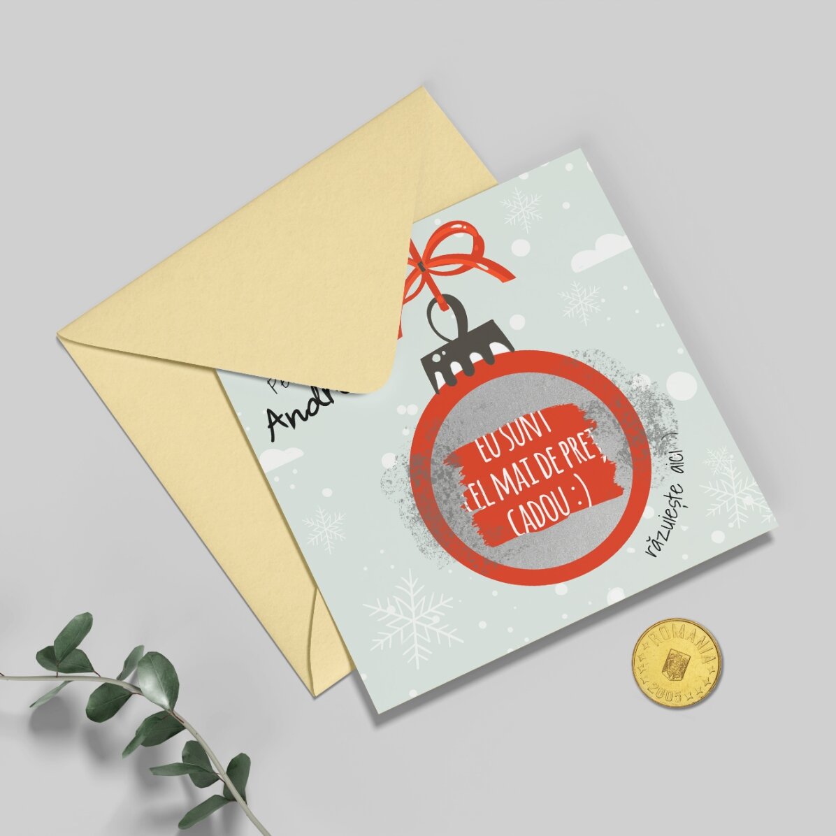 Tarjeta rasca y gana personalizada con mensaje navideño