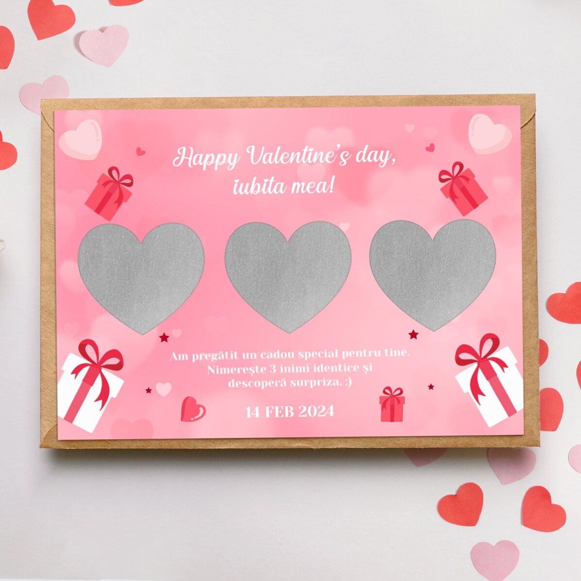 Tarjeta rasca y gana personalizada con mensaje: «Amor»