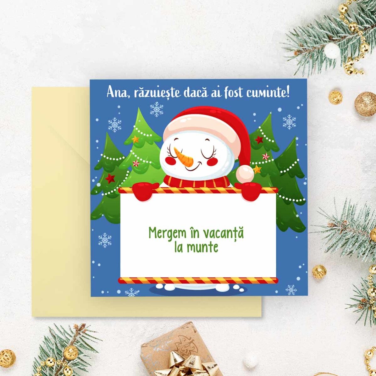 Tarjeta rasca y gana personalizada con mensaje - Muñeco de nieve