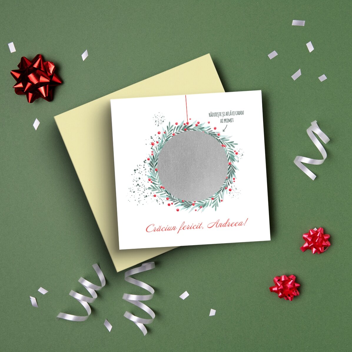 Tarjeta rasca y gana personalizada con un mensaje sorpresa de Navidad