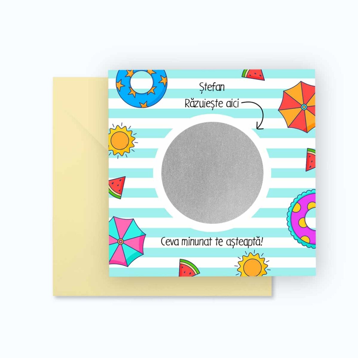 Tarjeta rasca y gana personalizada con mensaje - Vacaciones de verano