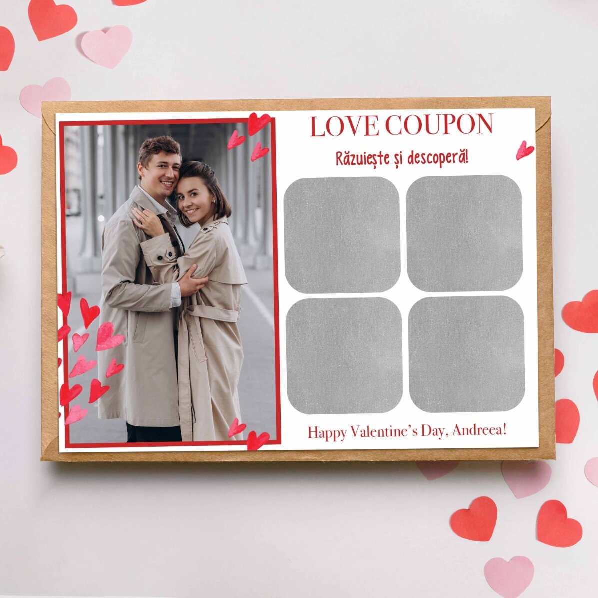 Personalised scratch card with a photo and message - Love