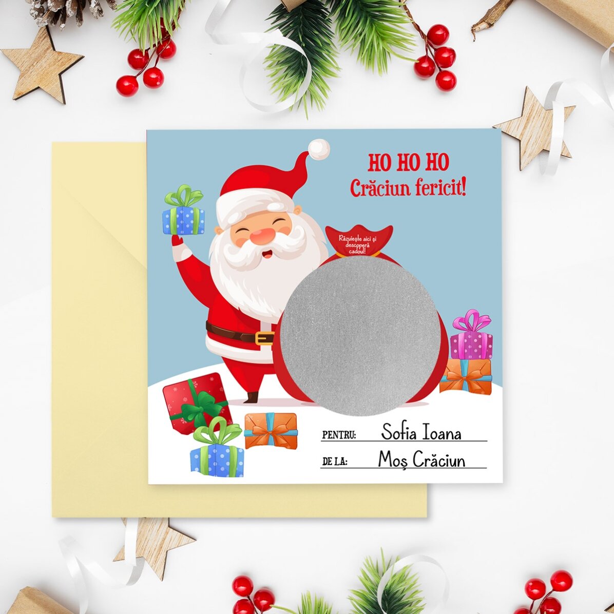 Tarjeta rasca y gana personalizada con texto - Regalo de Navidad
