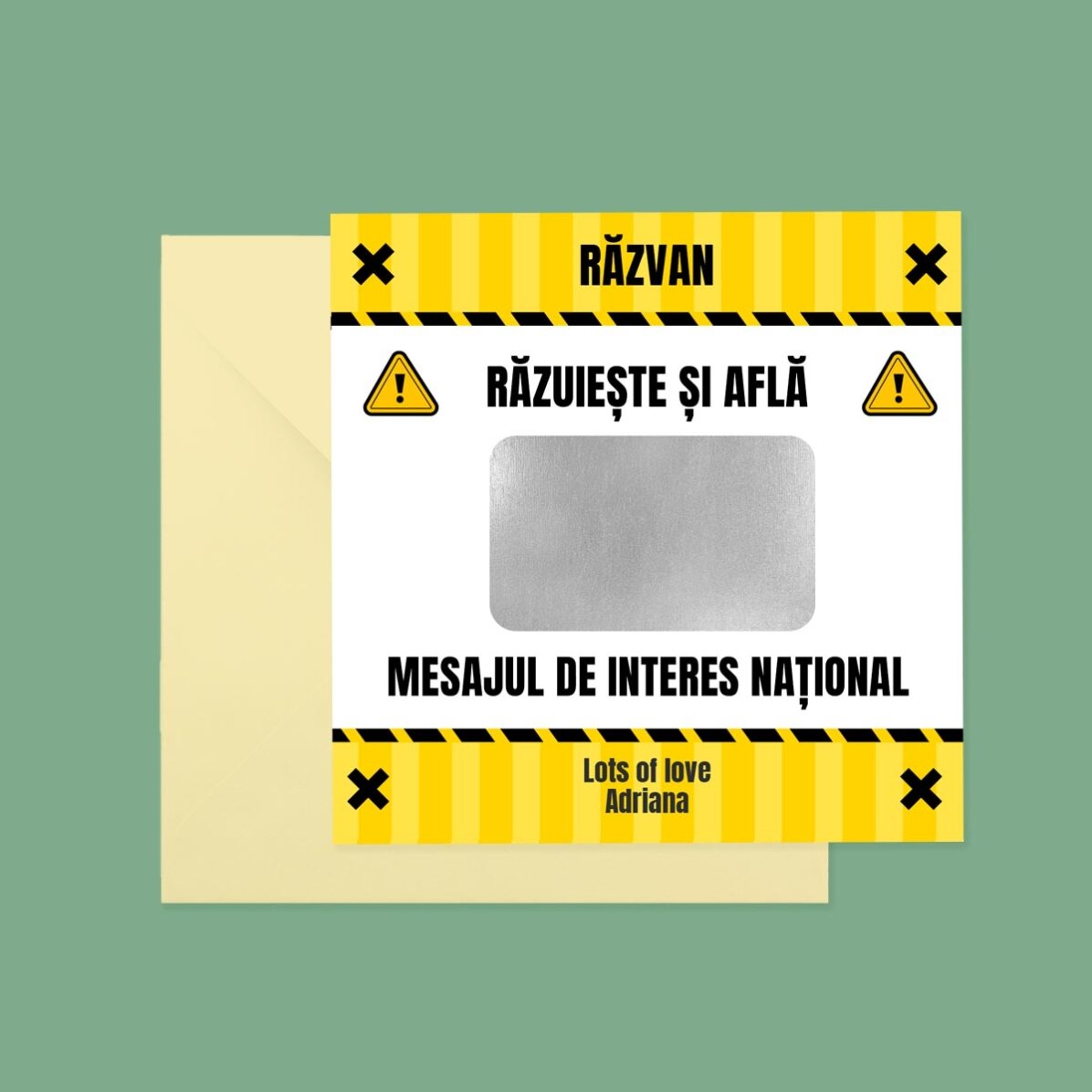 Tarjeta rasca y gana personalizada con texto - Interés Nacional