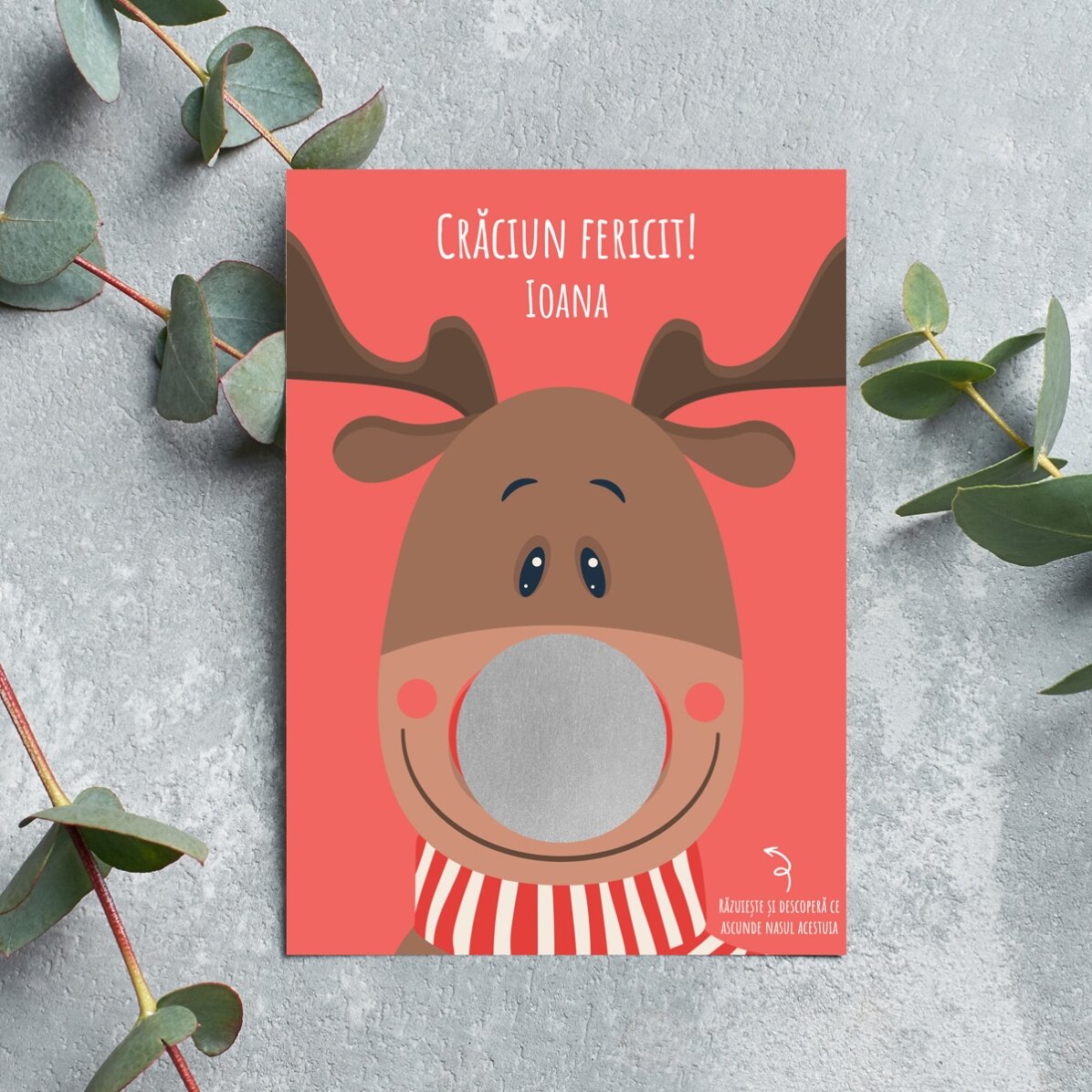 Tarjeta de Navidad personalizada para rascar - Modelo Ren