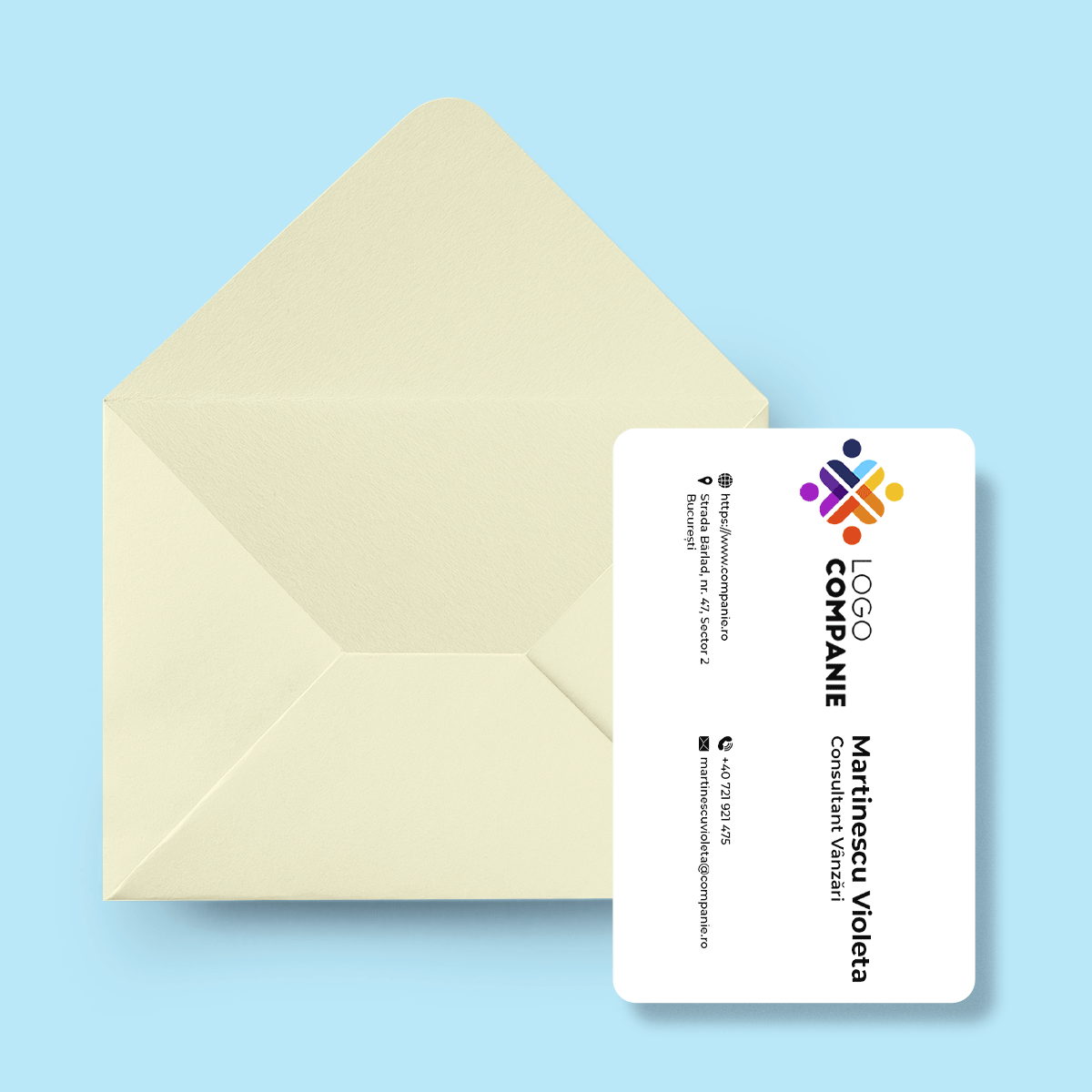 Tarjeta de visita de aluminio personalizada a doble cara con código QR y datos de contacto