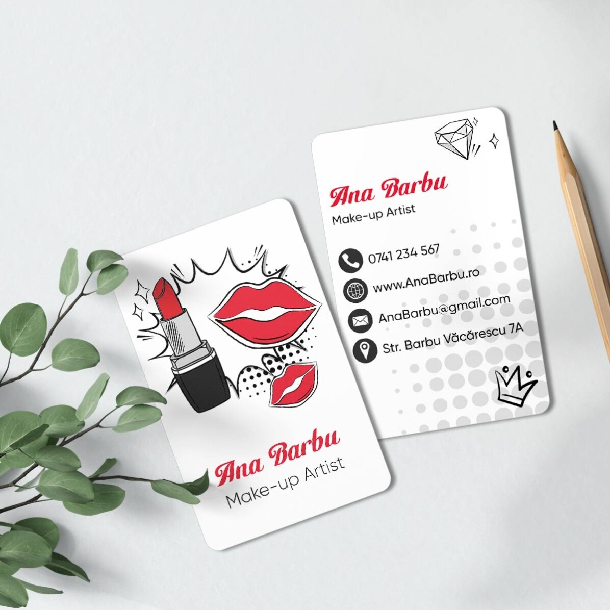 Tarjeta de visita de aluminio personalizada a doble cara con mensaje - Maquilladora