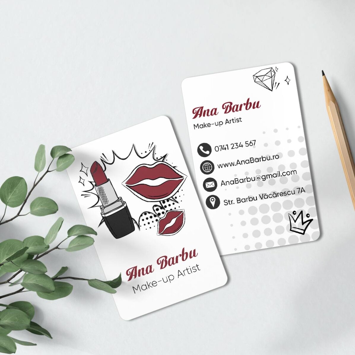 Tarjeta de visita de aluminio personalizada a doble cara con mensaje - Maquilladora