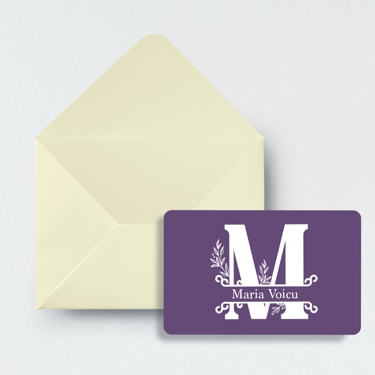 Tarjeta de visita de aluminio personalizada a doble cara con foto, mensaje y código QR - Monograma