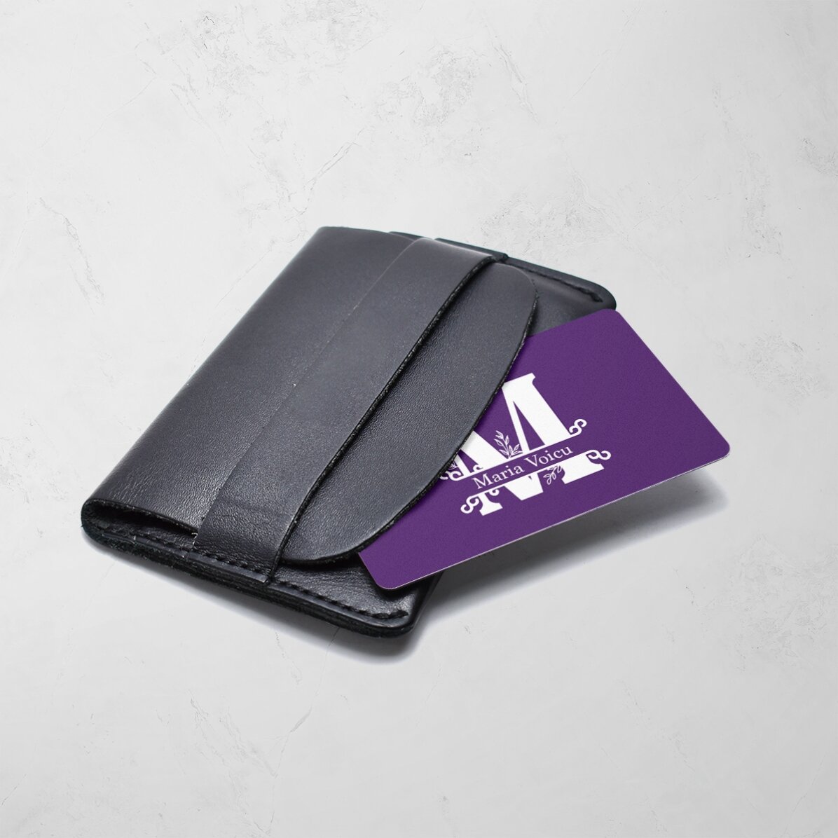 Tarjeta de visita de aluminio personalizada a doble cara con foto, mensaje y código QR - Monograma