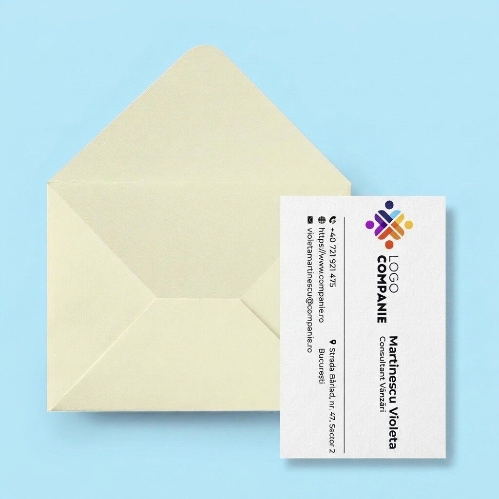 Tarjetas de visita personalizadas a doble cara en papel con código QR y datos de contacto