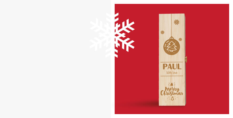 Cajas de vino grabadas con motivos navideños