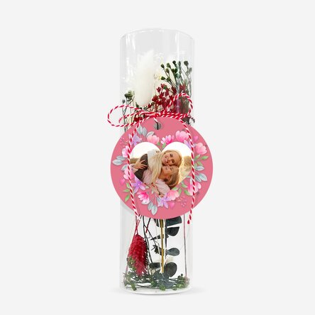 Glass ornament with preserved flowers personalised with a photo - Pink flowers