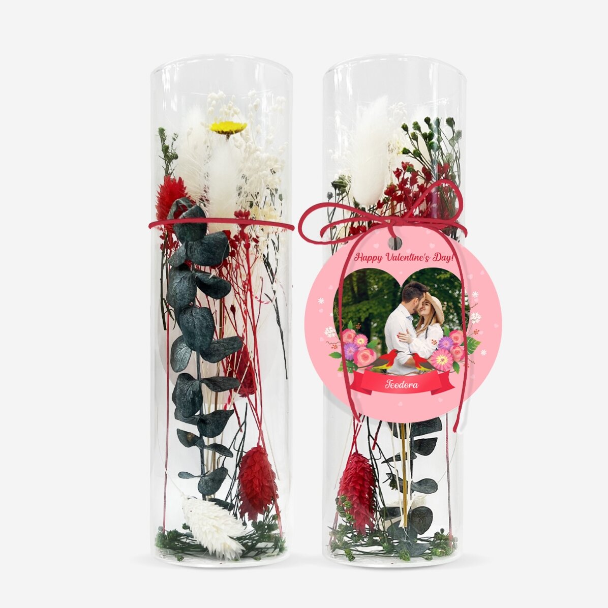 Adorno de cristal con flores preservadas, personalizado con texto y foto - Love