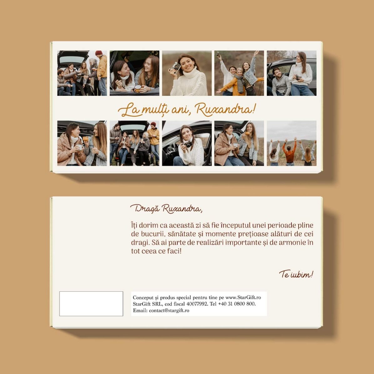 Chocolate personalizado con 10 fotos y un mensaje: ¡Feliz cumpleaños!