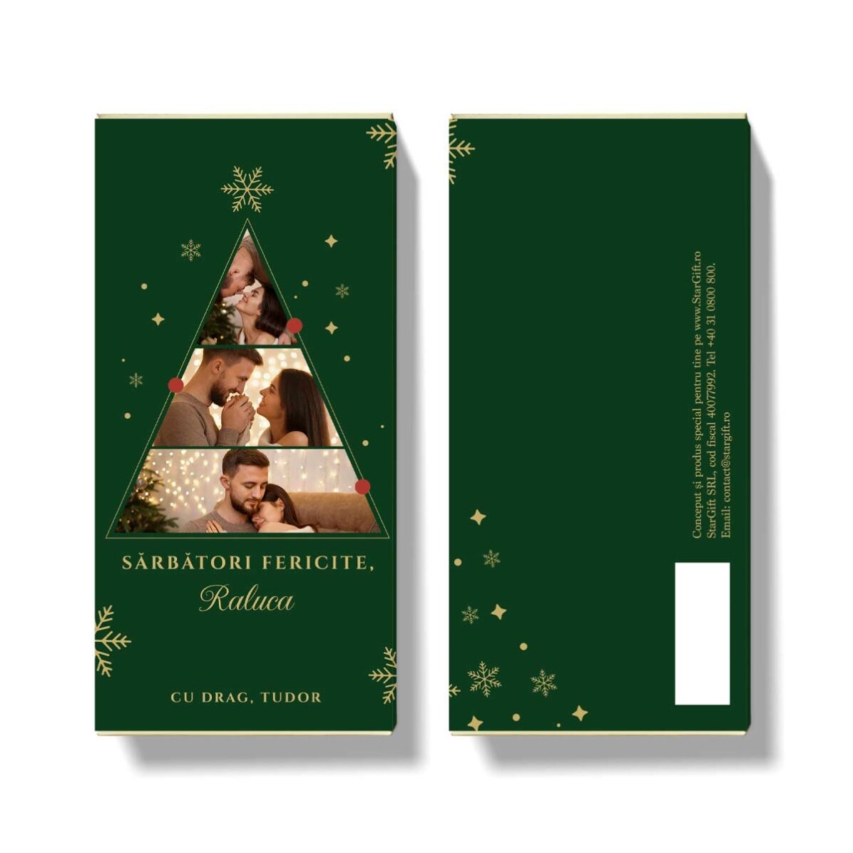 Chocolate personalizado con 3 fotos y un mensaje navideño - Árbol de Navidad