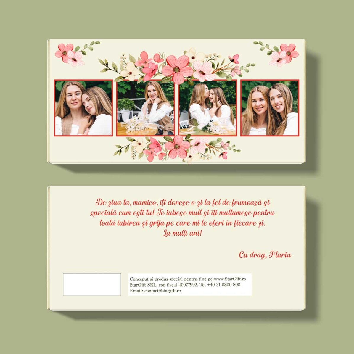 Chocolate personalizado con 4 fotos y un mensaje - Flowers